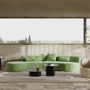 109" Modern Green Curved Velvet Sectional Sofa 4-Seater Couch Upholstered with Pillows
